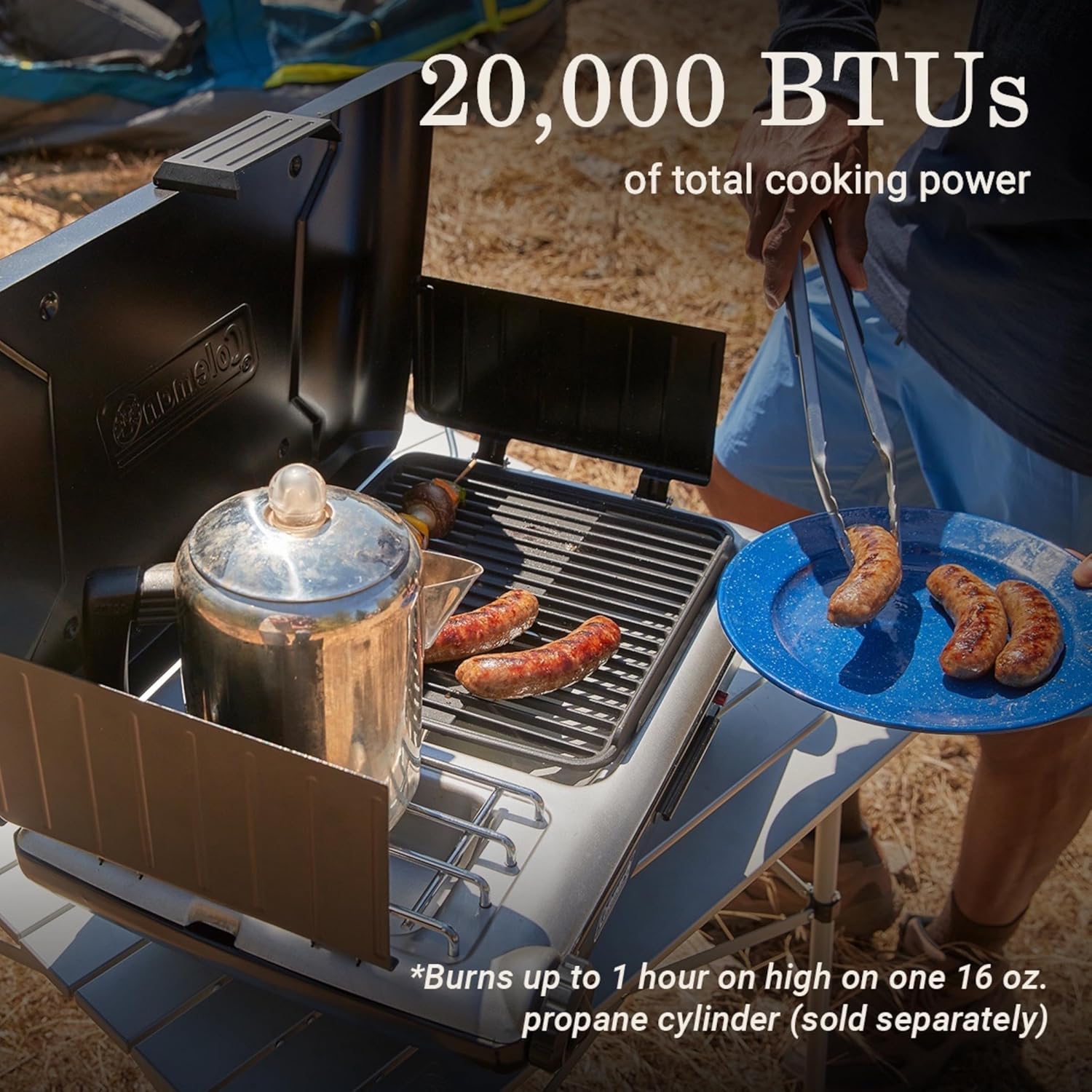 Coleman Tabletop 2-in-1 Grill & Stove with 2 Adjustable Burners, Propane Grill/Stove with Push-Button Starter, Wind Guards, Grease Tray, & 20,000 BTUs of Power for Camping, Tailgating, & More - Image 4