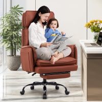 Office Chair 500lb,Big and Tall Criss Cross Desk Chair,Wide Seat Reclining Managerial Computer Chairs,Heavy People,Ergonomic High Back Faux Leather Chairs,Lumbar Support,Adjustable Headrest Brown - Image 4