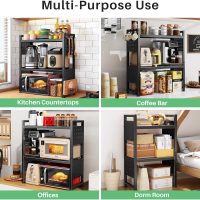 Microwave Stand, 3-Tier Expandable(17.4"- 27.4") Heavy Duty Adjustable Shelf Microwave Oven Rack, Kitchen Countertop Organizer and Storage with 9 Hooks & Cutting Board Holder, Holds up 180 lbs, Black - Image 9