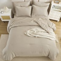 Litanika Comforters Queen Size Set Oatmeal - 7 Pieces Bed in a Bag Queen Bedding Comforter Sets, Plain Lightweight Bed Set with Comforter, Sheets, Pillowcases & Shams - Image 7