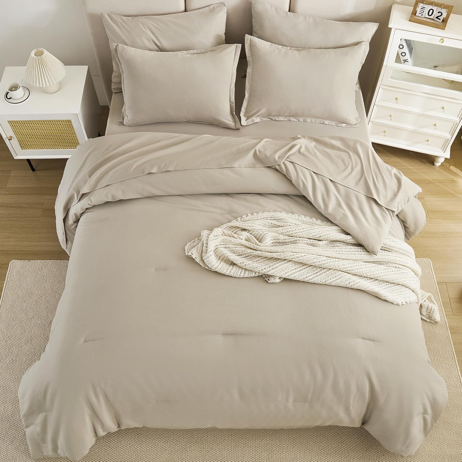 Litanika Comforters Queen Size Set Oatmeal - 7 Pieces Bed in a Bag Queen Bedding Comforter Sets, Plain Lightweight Bed Set with Comforter, Sheets, Pillowcases & Shams - Image 7