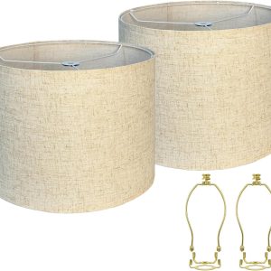 Lampshades Set of 2, 11.02" Top x 11.02" Bottom x 9.3" High, Drum Lamp shades，Medium Lamp shade, Beige Lampshade Natural Linen Hand Crafted, see installation video here (11.02" x 11.02" x 9.3")