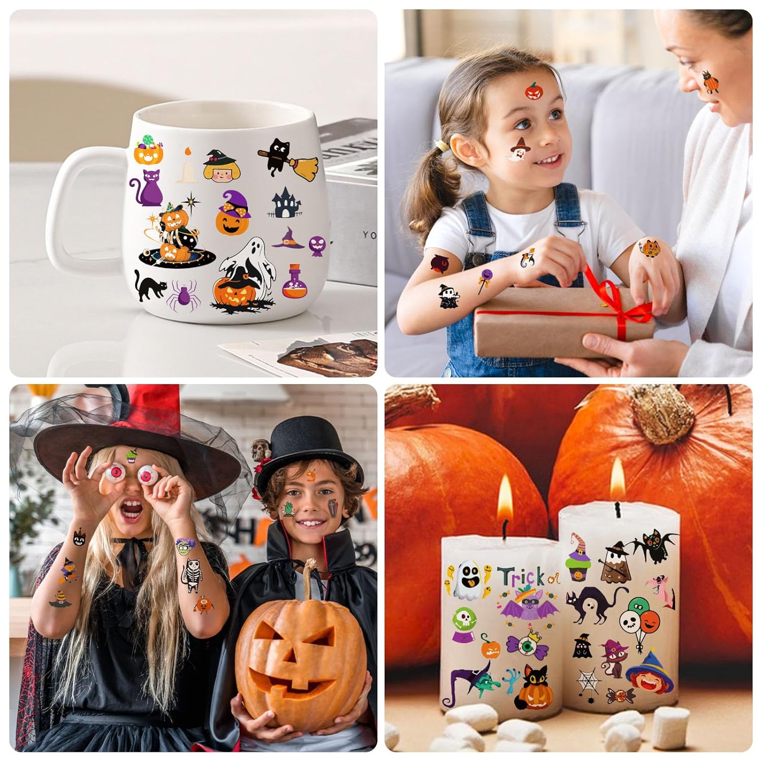 Halloween Tattoos for Kids, 35 Sheets 350+ Fun Style, Glow in the Dark Temporary Tattoos for Boys and Girls Featuring Theme Pumpkin, Skulls, Ghost, Bats, Spider, Skeleton etc, Halloween Gifts for Kids - Image 5