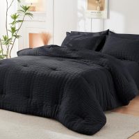 HYMOKEGE Black Queen Comforter Set Seersucker 7 Pieces, All Season Luxury Bed in a Bag for Bedroom, Bedding Set with Comforters, Sheets, Pillowcases & Shams - Image 8
