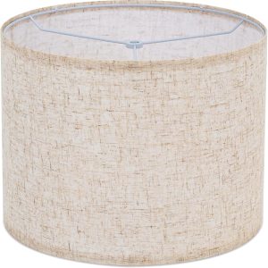 Lamp Shade for Table Lamps, Beige Line Drum lamp shade for floor lamps 13" Top x 13" Bottom x 10" High, Replacement Large Fabric Lampshade for Floor Lamps and Bedside Lamps, Easy Assembly Required