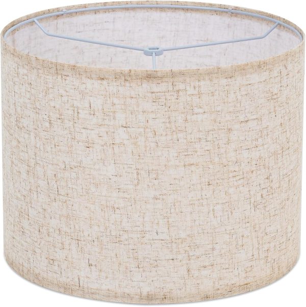 Lamp Shade for Table Lamps, Beige Line Drum lamp shade for floor lamps 13" Top x 13" Bottom x 10" High, Replacement Large Fabric Lampshade for Floor Lamps and Bedside Lamps, Easy Assembly Required