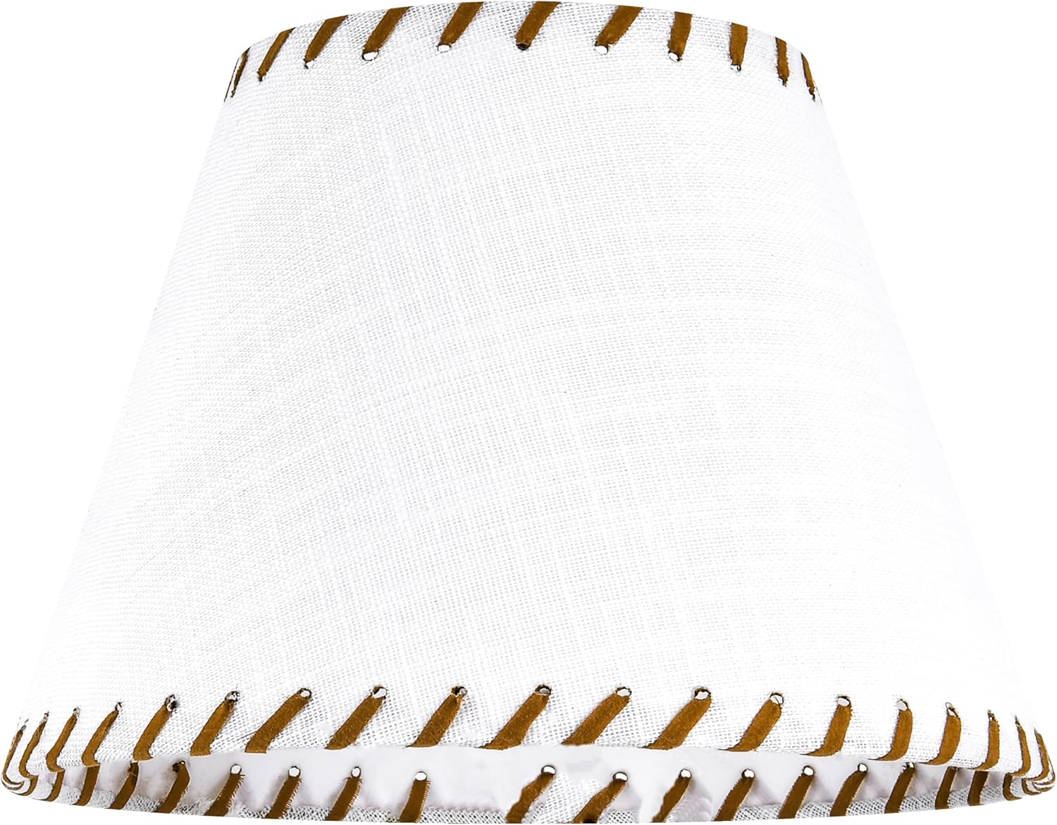 GO&SO 1 Pack White Linen Lampshades Natural Fabric Small Lamp Shades, 5"x9"x6.4" (Spider) with Stitched Brown Trim - Modern Rustic Bell Lamp Shades for Table Lamps, Wall Lamps, Bedroom, Living Room - Image 2
