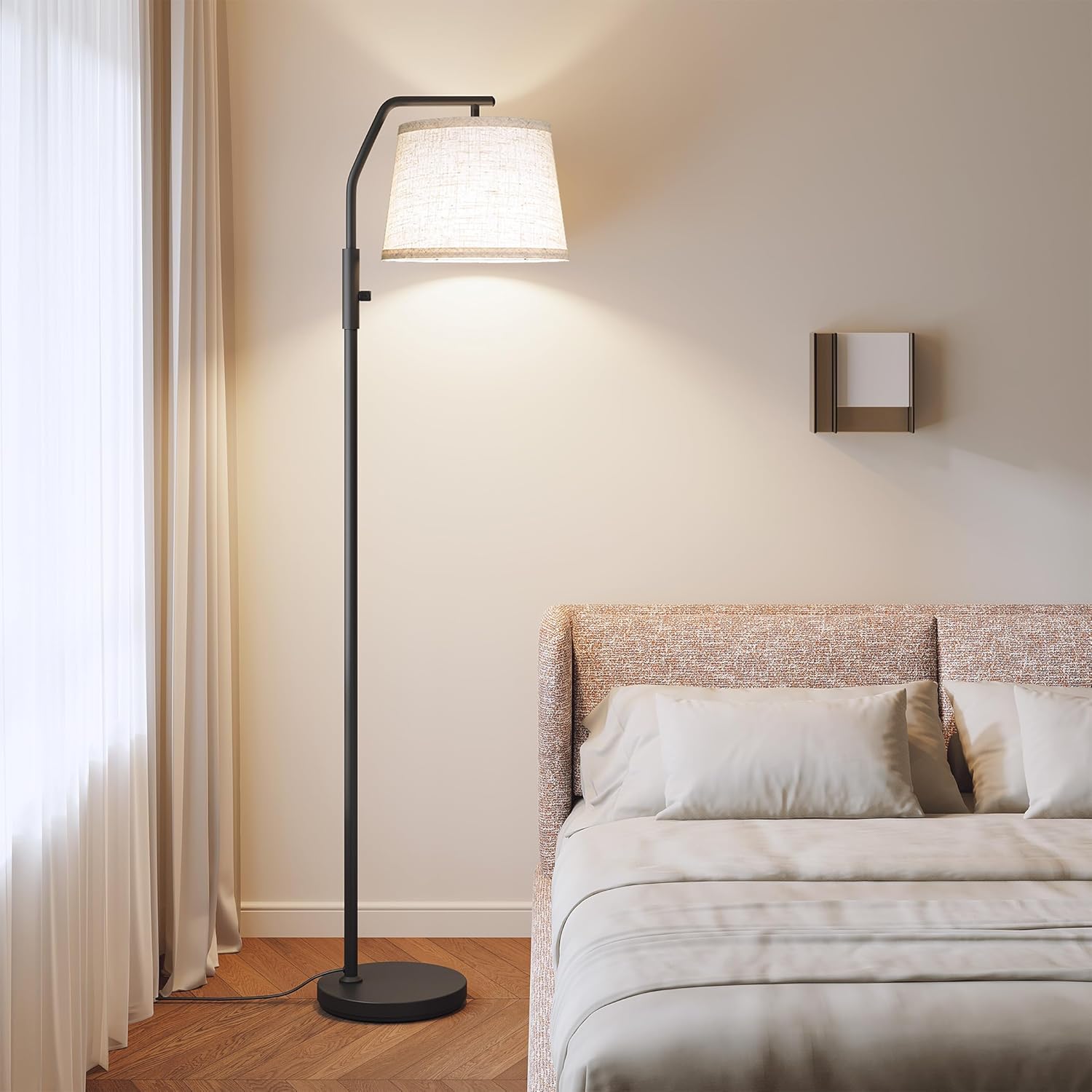 SUNMORY Floor Lamps for Living Room, 9W Bulb Included, Tall Lamp for Bedroom with Adjustable Head, Modern Standing Lamp, 0-100% Dimmable Arc Floor Lamp for Dining Room Office Nursery, Black. - Image 5