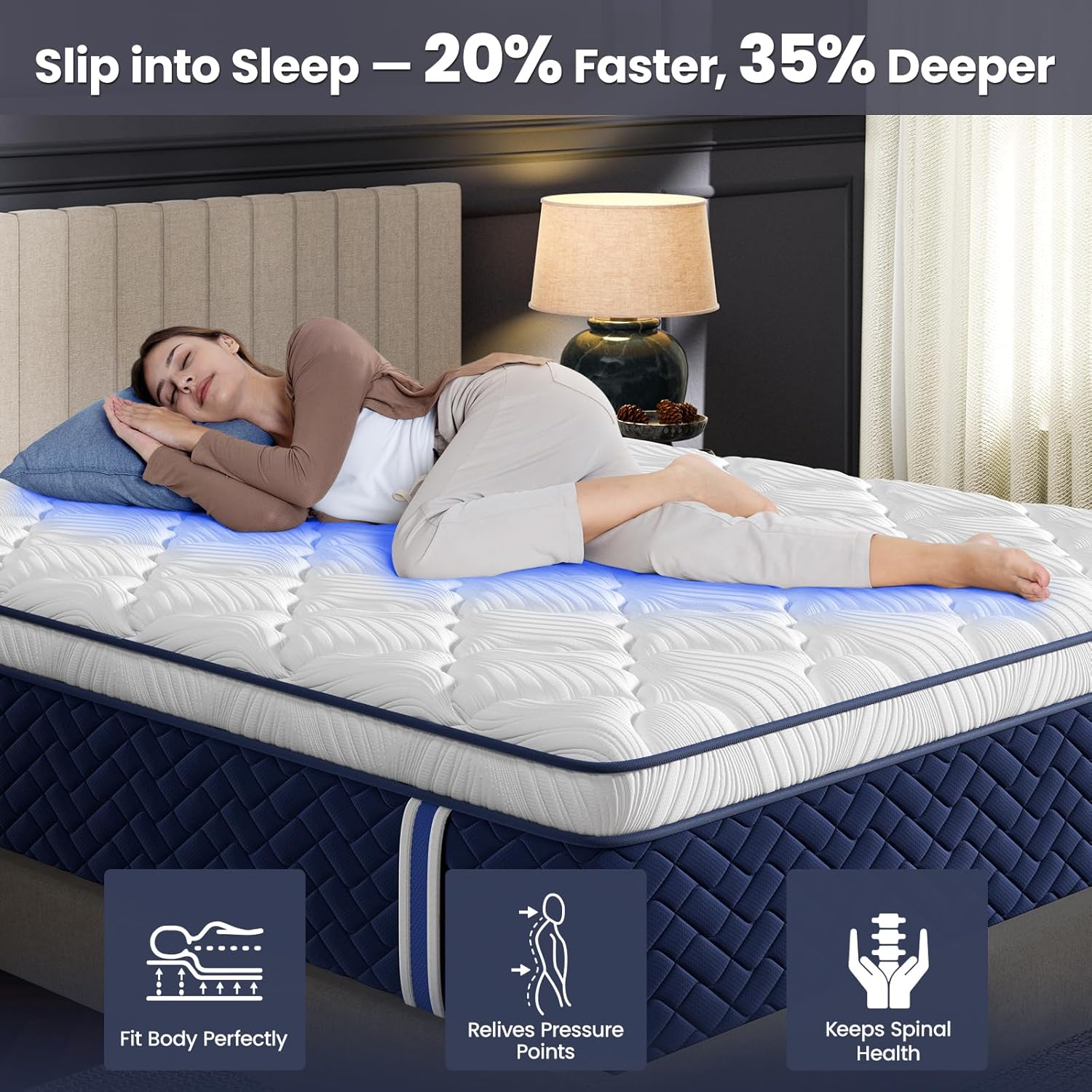 Queen Mattress 14 Inch - Hotel Collection Hybrid Mattress with 5-Zone Support, Luxury Sleep Comfort, Extra Back & Hip Support, Fiberglass-Free, CertiPUR-US Certified, 365-Night Trial - Image 3