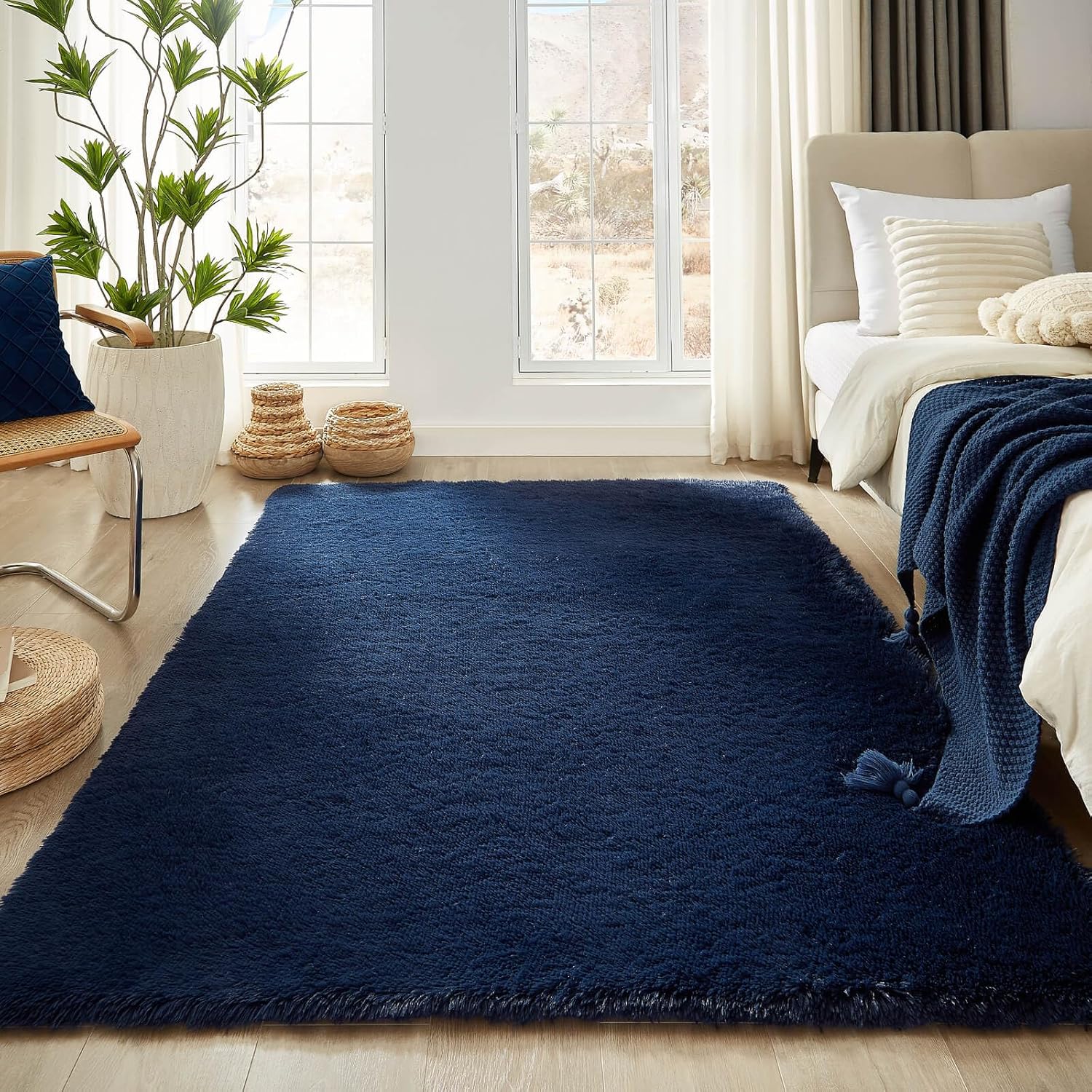 Floralux Area Rugs for Bedroom Living Room, 4x6 Rug, Dark Blue, Fluffy Fuzzy Carpet, Shag Plush Carpets for Nursery Kids Room, Home Dorm Decor Aesthetic - Image 4