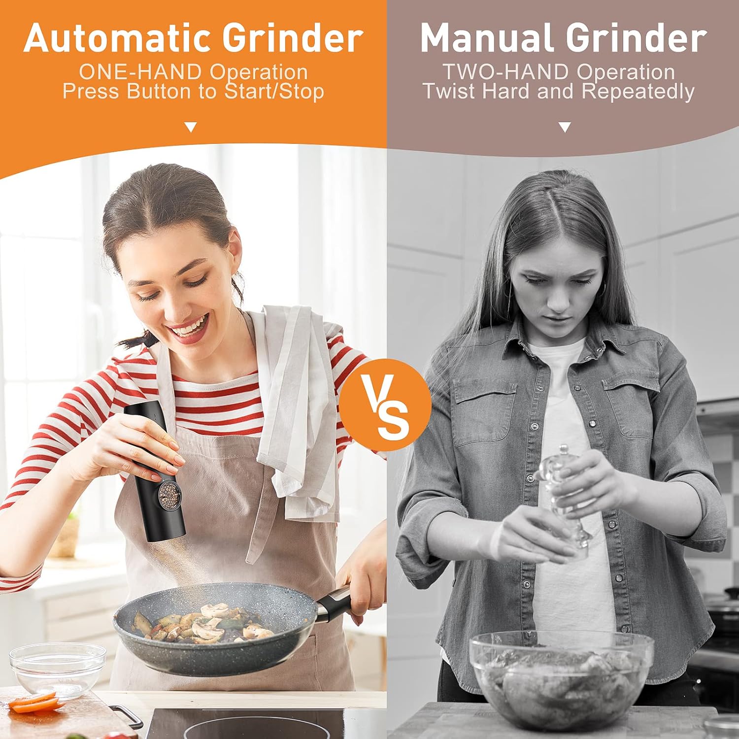 Electric Salt and Pepper Grinder Set:Rechargeable Automatic Pepper Mill Grinder with LED House Warming Gifts New Home, USB Adjustable Coarseness shakers, One-Hand Operation for Kitchen Appliances - Image 3
