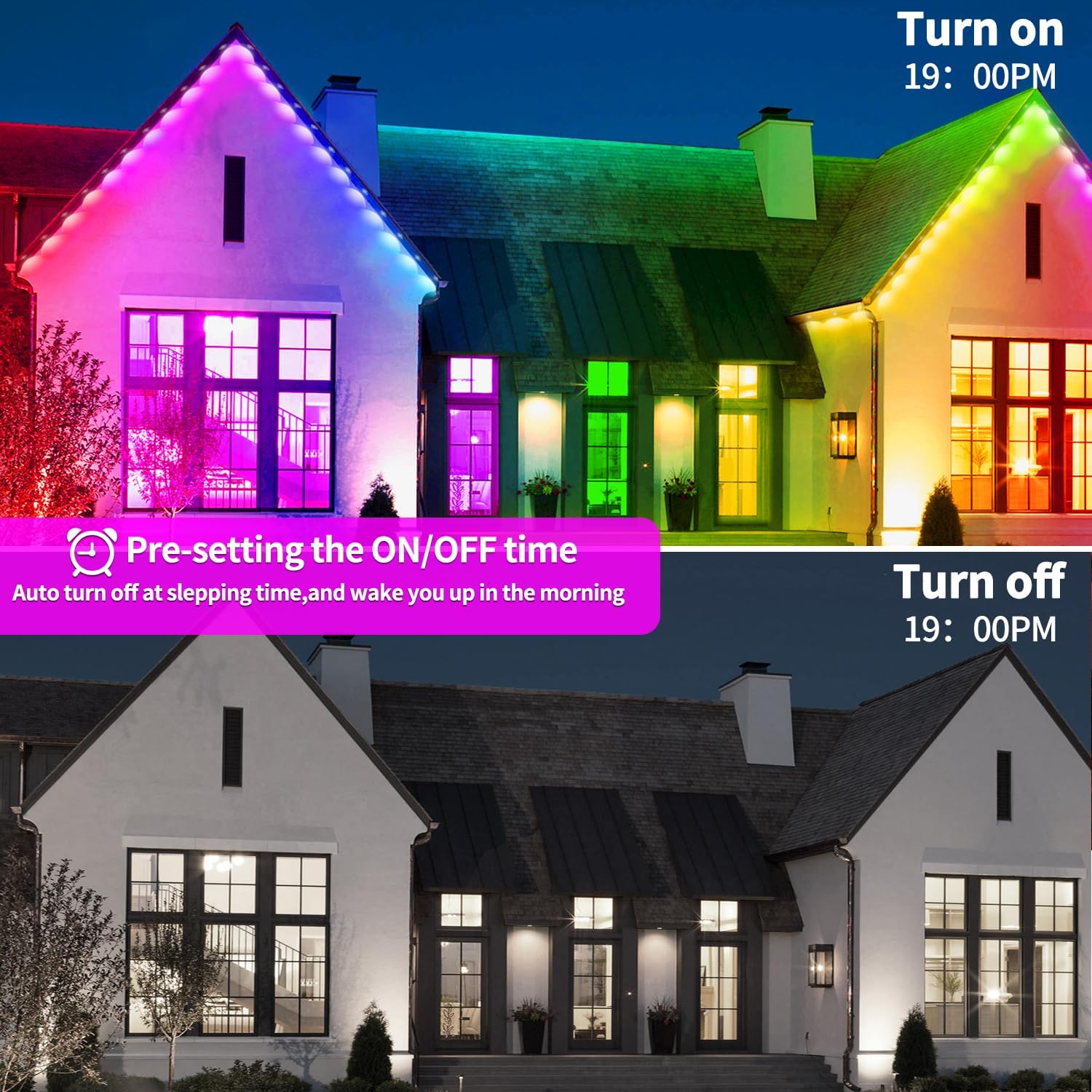 Permanent Outdoor Light,100ft RGB Eave Lights with App Control Remote,IP67 Waterproof LED Lights,Music Sync Outside Light for Christmas,Halloween,Garden,House Decorations - Image 3