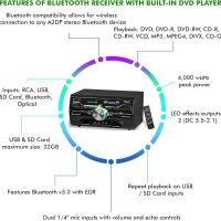 Technical Pro 4000 Watts Professional Bluetooth Home Audio Receiver w/Built-in DVD Player, Dual 1/4'' Mic and USB SD Inputs, Volume and Echo Controls, Remote Included, for Karaoke, Parties and More - Image 3