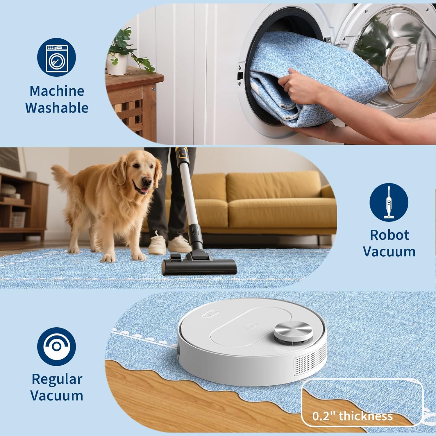 GarveeHome Scalloped Bow Rug for Living Room, Solid Blue Rug for Dorm, Washable Rugs 5x7 Soft Low Pile Non Slip Scalloped Rugs for Nursery College Bedroom Decor Kids Room Playroom - Image 6