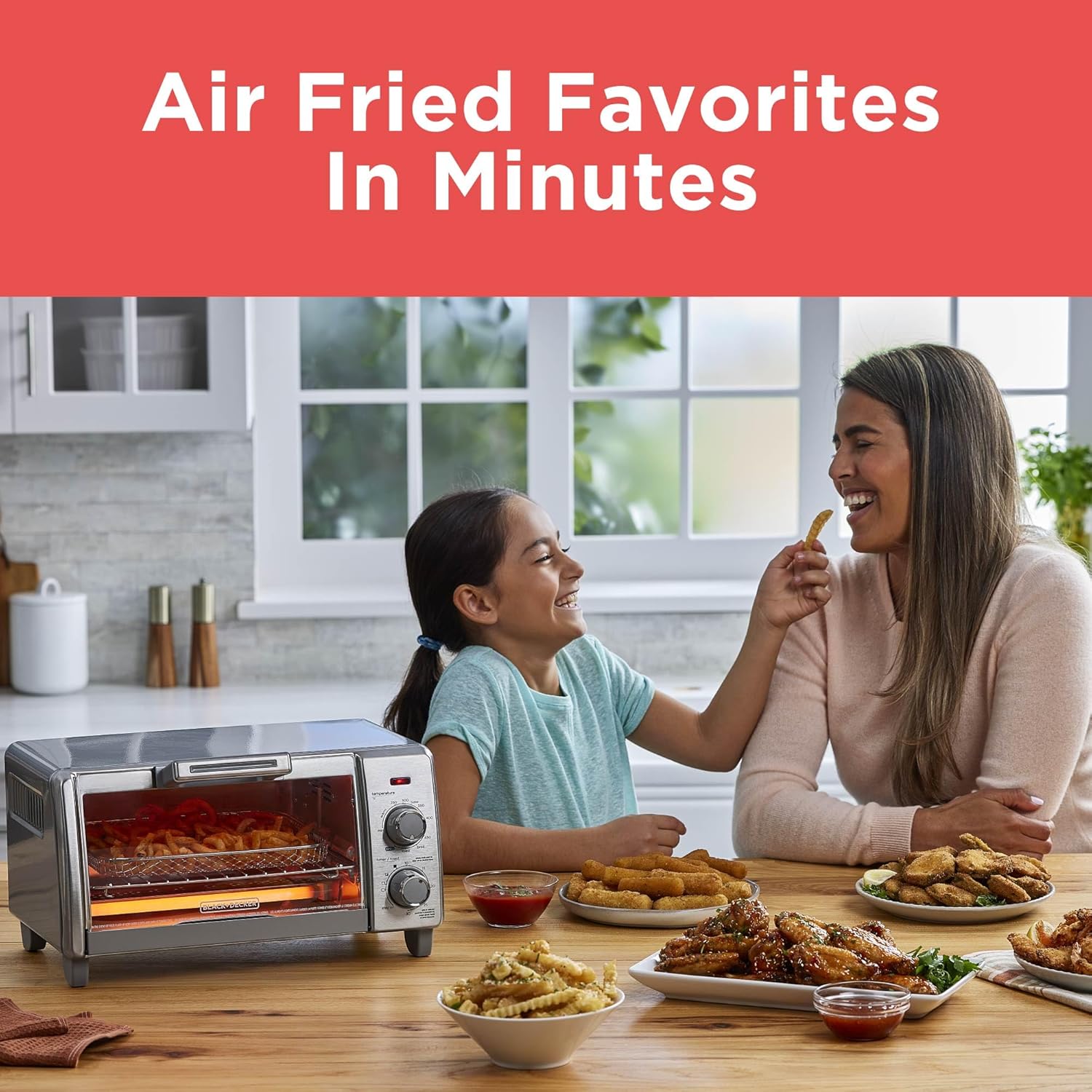 BLACK+DECKER Crisp 'N Bake Air Fry Countertop Convection Toaster Oven, Medium Capacity, 4-Slice, 5-in-1, Fits 9” Pizza, 30-Min Timer, Bake, Broil, Air Fry, Toast, Keep Warm, Stainless Steel - Image 3