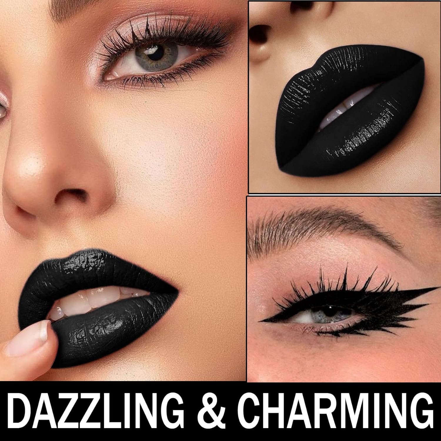 CAHIUYOA Black Matte Lipstick Lip Liner Set,Liquid Lipstick Lip Gloss Smudge Proof for Halloween Cosplay Goth Makeup,Waterproof and Long Lasting Black Lip Liner and Lipstick Set - Image 6