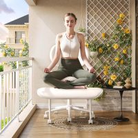 Upgraded Cross Legged Office Chair with Wheels, ADHD Chair for Adults, Wider Height Adjustable Backrest and Seat, Meditation Chair, Ergonomic & Yoga Office Chair, PU Leather, Beige, White - Image 5