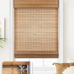 LazBlinds No Tools No Drill Cordless Bamboo Roman Shades, Custom Light Filtering Window Treatment, Roll Up Bamboo Blinds for Windows, Squirrel