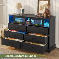 Hasuit 6 Drawer Dresser with LED Lights and Charging Station, Farmhouse Chest of Drawers Closet Organizer, Clothes Storage Cabinet Double Dressers for Bedroom, Living Room, Hallway, Black - Image 5