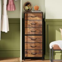 WLIVE Tall Dresser for Bedroom, 6 Drawer Dressers & Chests of Drawers, Fabric Dresser for Closet, Night Stand with Metal Frame, Storage Tower with Fabric Bins, Wood Top, Rustic Brown Wood Grain Print - Image 5