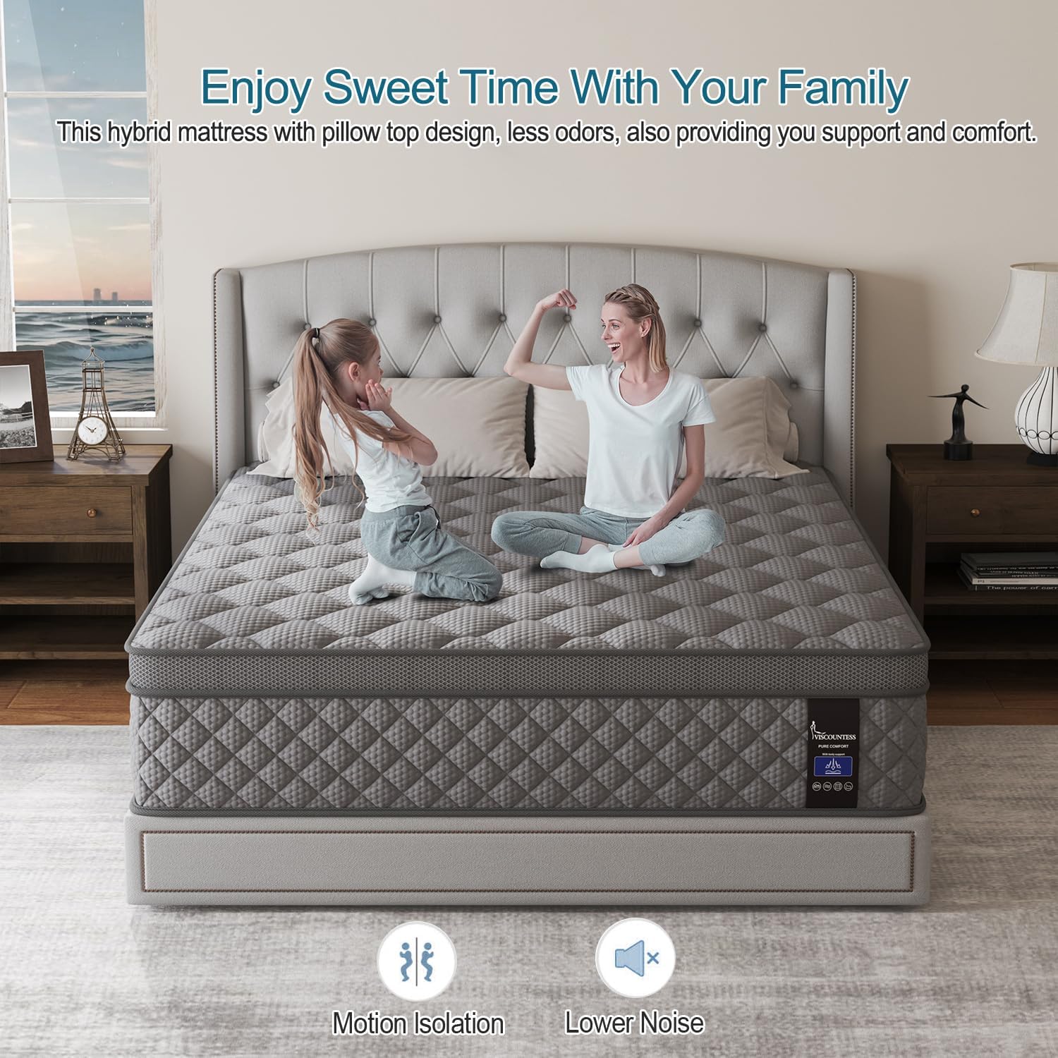 Full Mattress, 14 Inch Hybrid Mattresses Grey Euro Top Medium Firm for Back & Lumbar Support, 100 Night Trial, Individual Pocket Spring Bed for Motion Isolation & Pressure Relief - Image 5