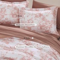 Queen Comforter Set -7 Pieces Pink Floral Comforter Set for All Seasons, Bed in a Bag Queen with Botanical Flowers Comforter, Sheets, Pillowcases & Shams - Image 5