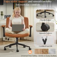 SAMERY Criss Cross Chair with Wheels Adjustable Flip-Up Arms, Wide Cross Legged Office Desk Vanity Chair Height Adjustable Swivel for Home Office Vanity Computer Task (Brown, with Armrests) - Image 7