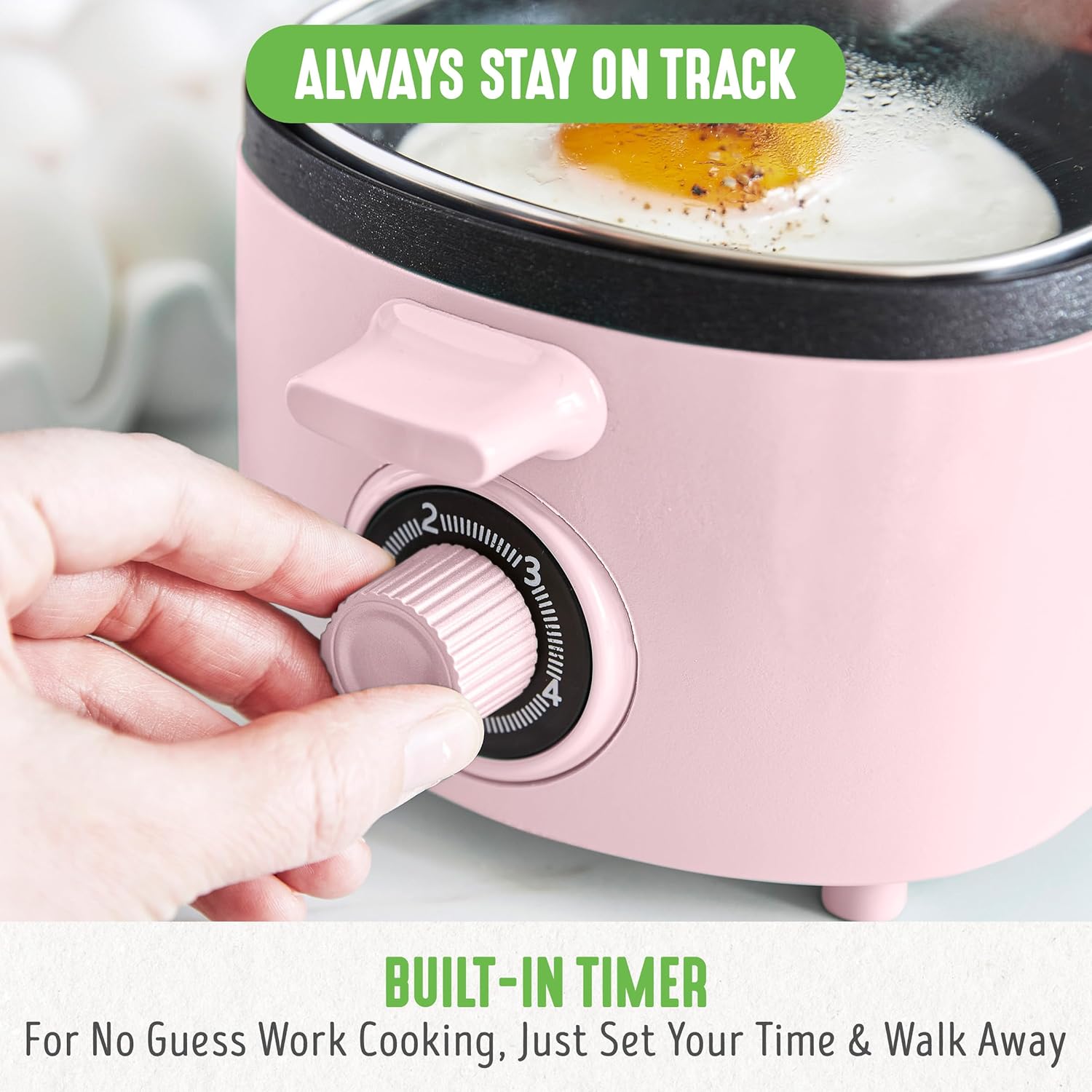 GreenLife 3-in-1 Breakfast Maker Station, Healthy Ceramic Nonstick Dual Griddles for Eggs Meat Sausage Bacon Pancakes and Breakfast Sandwiches, 2 Slice Toast Drawer, Easy-to-use Timer, Pink - Image 7