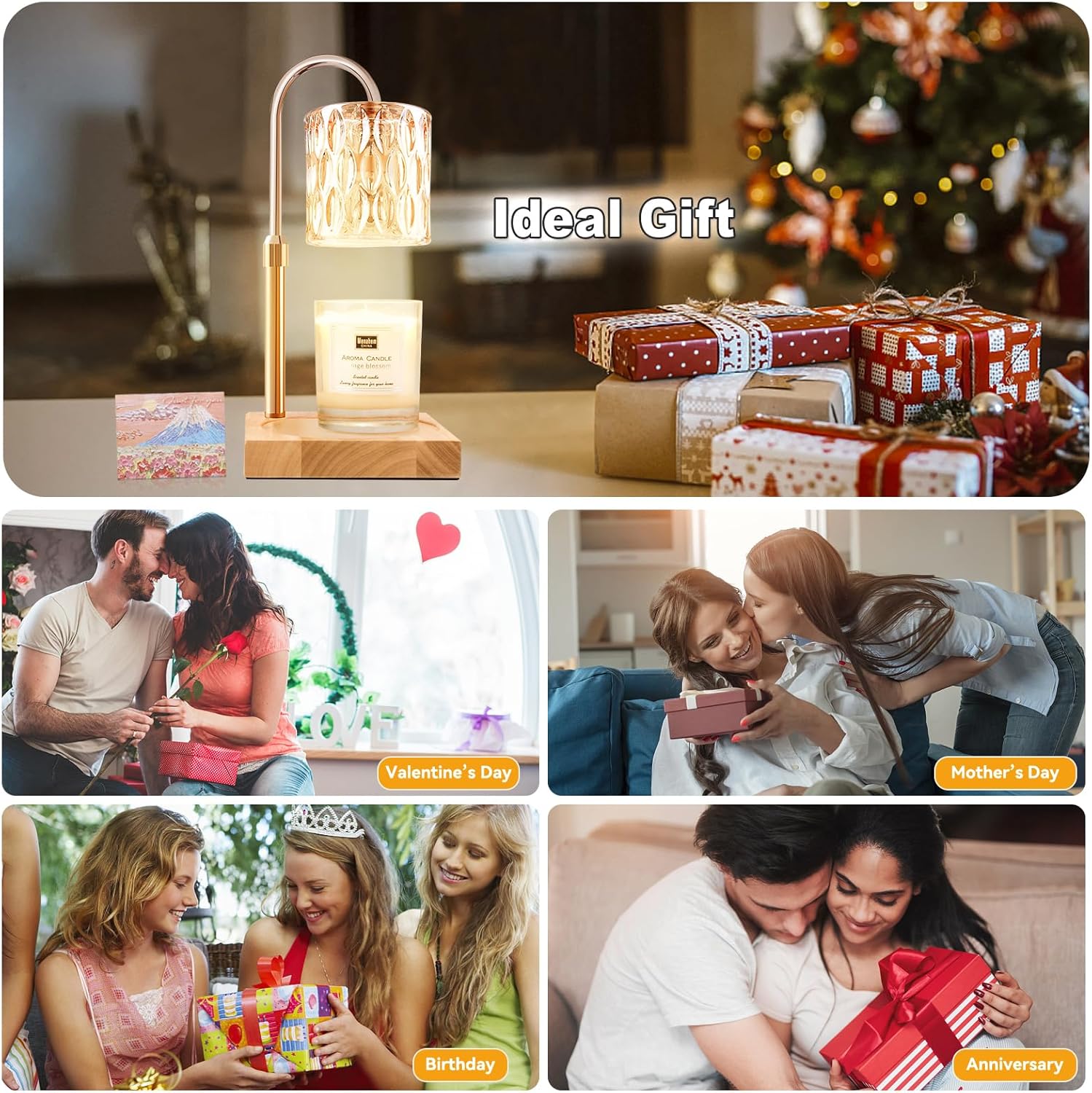 Candle Warmer Lamp with 3 Bulbs, Adjustable Height Dimmable Candle Warmer with Timer, Candle Lamp with Charming Gift Box Ribbon,Birthday Gifts for Women Mom, House Warming Gifts New Home Decor - Image 5