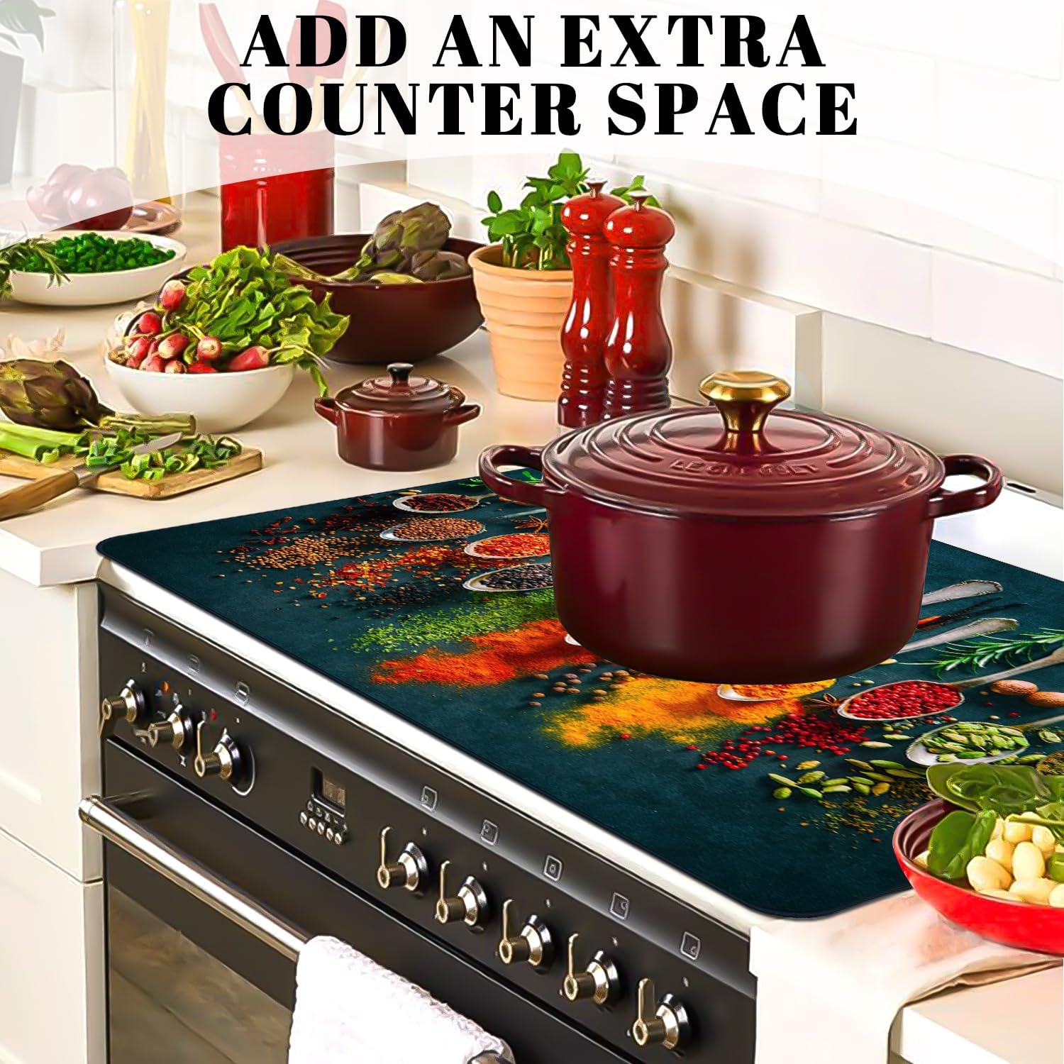 Spice Stove Top Cover for Electric Stove, Spoon Heat Resistant Cooktop Cover, 28x20 inch, Ceramic Stove Top Mat Stove Cover Protector for Kitchen, Dish Drying Mats, Washer Top Protect, Oven Cover - Image 5