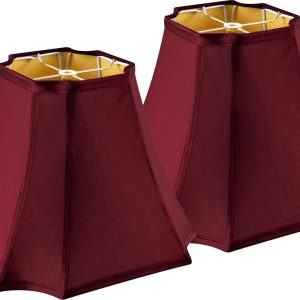GO&SO 13.2" Medium Burgundy Lampshades Red,Square Cut Corner Lamp Shades for Floor and Table Lamps, 6.5x13.2x10.6", Burgundy, Natural Lampshade Replacement, Easy Assembly Required (Set of 2)
