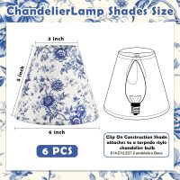 VIHOSE 6 Pcs Chandelier Shades Small Chinoiserie Lamp Shade French Countryside Toile Clip Bulbs Lampshade 3 x 6 x 5 Inch Lamp Chimney Cover for Chandelier Farmhouse (Blue Floral) - Image 2