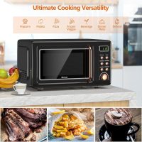 COSTWAY Retro Countertop Microwave Oven, 0.7Cu.ft, 700-Watt, High Energy Efficiency, 5 Micro Power, Delayed Start Function, with Glass Turntable & Viewing Window, LED Display, Child Lock (Gold) - Image 3