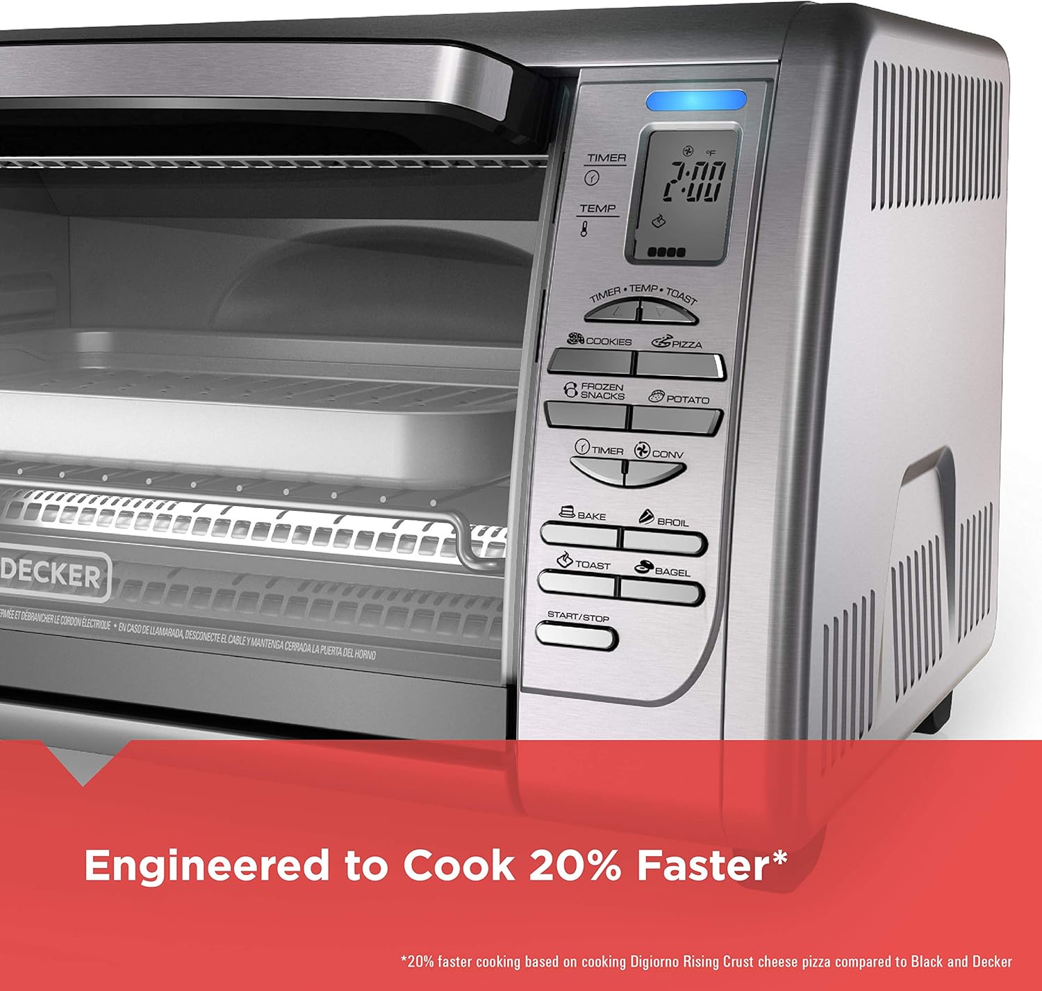 Black+Decker Countertop Convection Toaster Oven, 8 One-touch Cooking Functions, Stainless Steel - Image 2