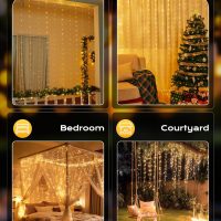 Brightown 300 LED Fairy Curtain Lights, 9.8ft x 9.8ft Warm White Curtain String Lights, USB Plug in 8 Lighting Modes Christmas Decoration, Hanging Lights with Remote for Bedroom Indoor Weddings Dorm - Image 7