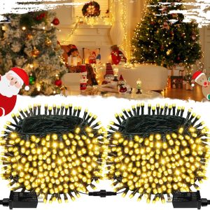 2-Pack Connectable 164FT 400LED Christmas Lights Outdoor Waterproof, Christmas String Lights with 8 Modes, Twinkle Lights Green Wire for Holiday Party Christmas Decorations Outdoor Indoor, Warm White