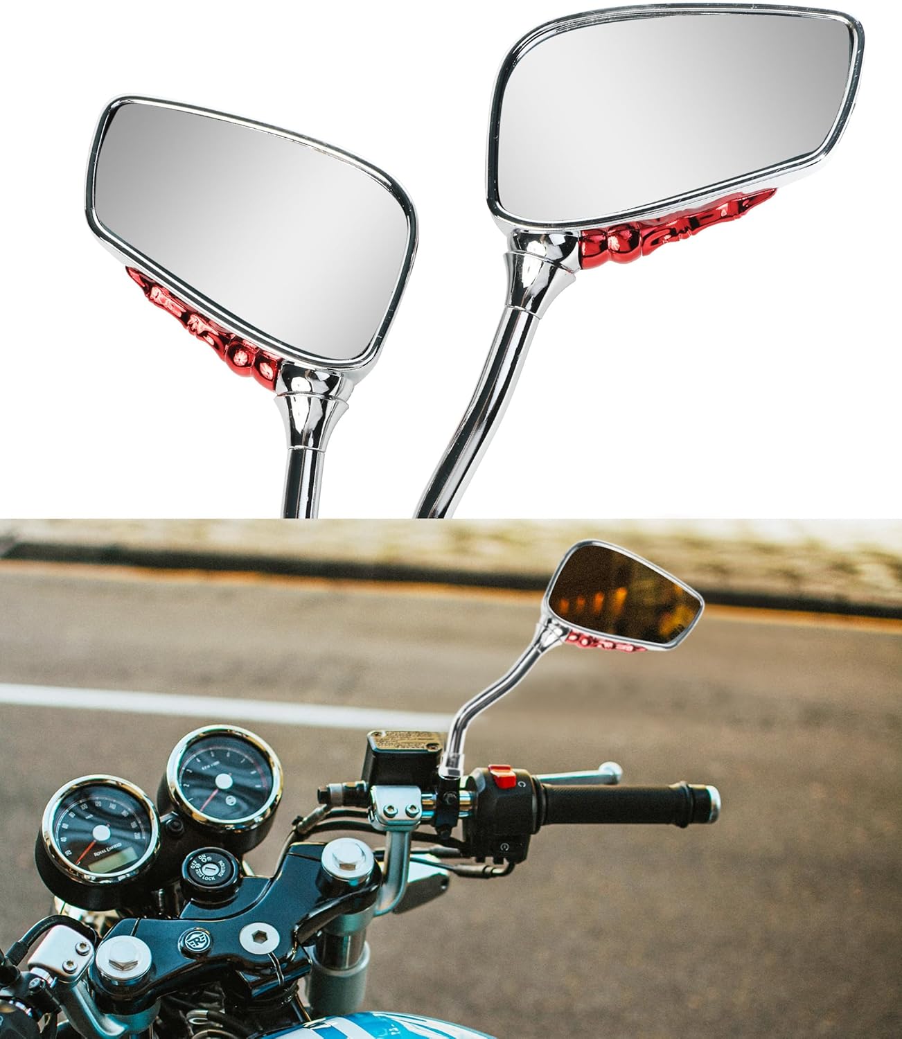 Pairs of Motorcycle Mirrors,Universal 8mm 10mm Motorcycle Rear View Mirrors,Car Accessories Skull Skeleton Hand Bike Mirror,Rearview Side Mirror for Motorcycle Bike (Red) - Image 4