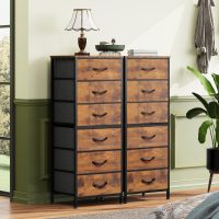 WLIVE Tall Dresser for Bedroom, 6 Drawer Dressers & Chests of Drawers, Fabric Dresser for Closet, Night Stand with Metal Frame, Storage Tower with Fabric Bins, Wood Top, Rustic Brown Wood Grain Print - Image 2