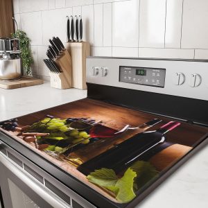 Stove Top Cover for Electric Stove,Red Wine Heat Resistant Glass Cooktop Cover,Grape Wood Multipurpose/Counter/Washer Top Protector,Dishwasher Safe Natural Rubber(28"x19.5")