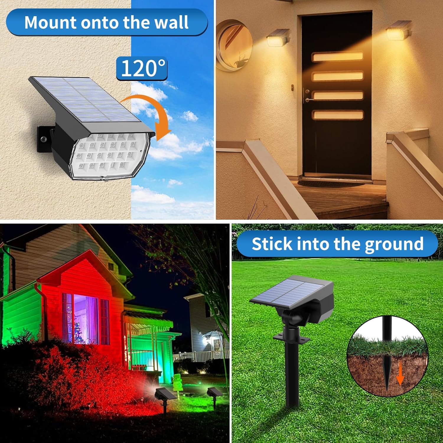 Solar Color Changing Spot Lights Outdoor Waterproof Colored RGB Solar Powered Landscape Lights for Yard 7 Lighting Modes Multicolor Solar Spotlights for Pathway Garden Outside (10 Pack) - Image 5