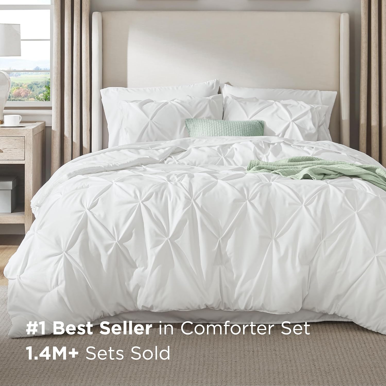Bedsure Queen Comforter Set White - Bed in a Bag Queen Size 7 Pieces, GentleSoft™ Pintuck Bed Set Gift for Family, Pinch Pleat White Comforter with Sheets, Pillowcases & Shams - Image 3