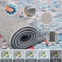 4x6 Blue Washable Boho Area Rug for Bedroom, Vintage Floral Non Slip Living Room Rugs, Soft Low Pile Indoor Mat, Aesthetic Pattern Carpet for Kitchen, Dining Room and Bedside - Image 5
