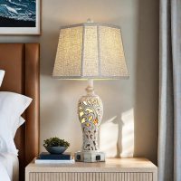 Set of 2 Rustic Table Lamps for Living Room Bedroom, Farmhouse Vintage Nightstand Lamp with 2 USB Ports, Hollow Out Resin Lamp for End Table with Nightlight, Bulbs Included (Wash White) - Image 7