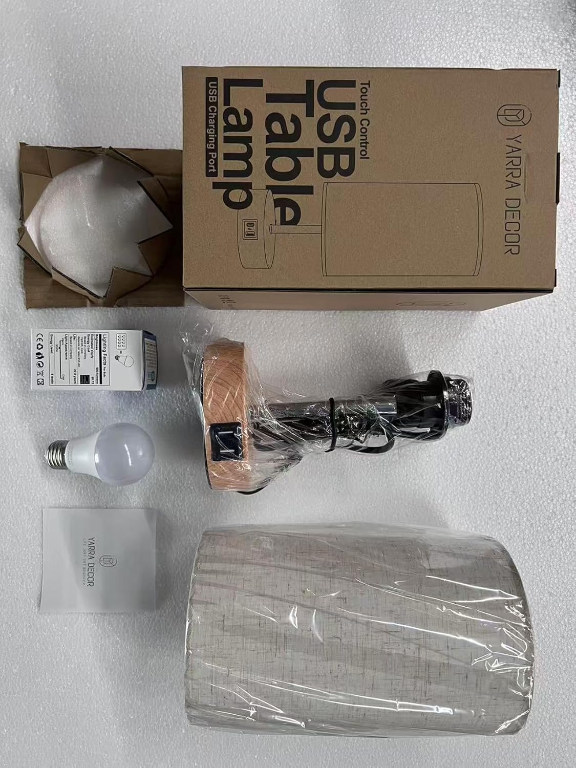 Yarra-Decor Bedside Table Lamp with USB Port - Touch Control for Bedroom Wood 3 Way Dimmable Nightstand Lamp with Round Flaxen Fabric Shade for Living Room, Dorm, Home Office (LED Bulb Included) - Image 8