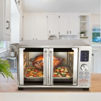 MegaChef 25 Liter Digital Electric French Door Multi-Function Counter Top Oven with Rotisserie Set & Toast, Bagel, Pizza, Bake, Roast, Broil, Cookies, Rotisserie, Dehydrate, Ferment, Warm Functions - Image 8