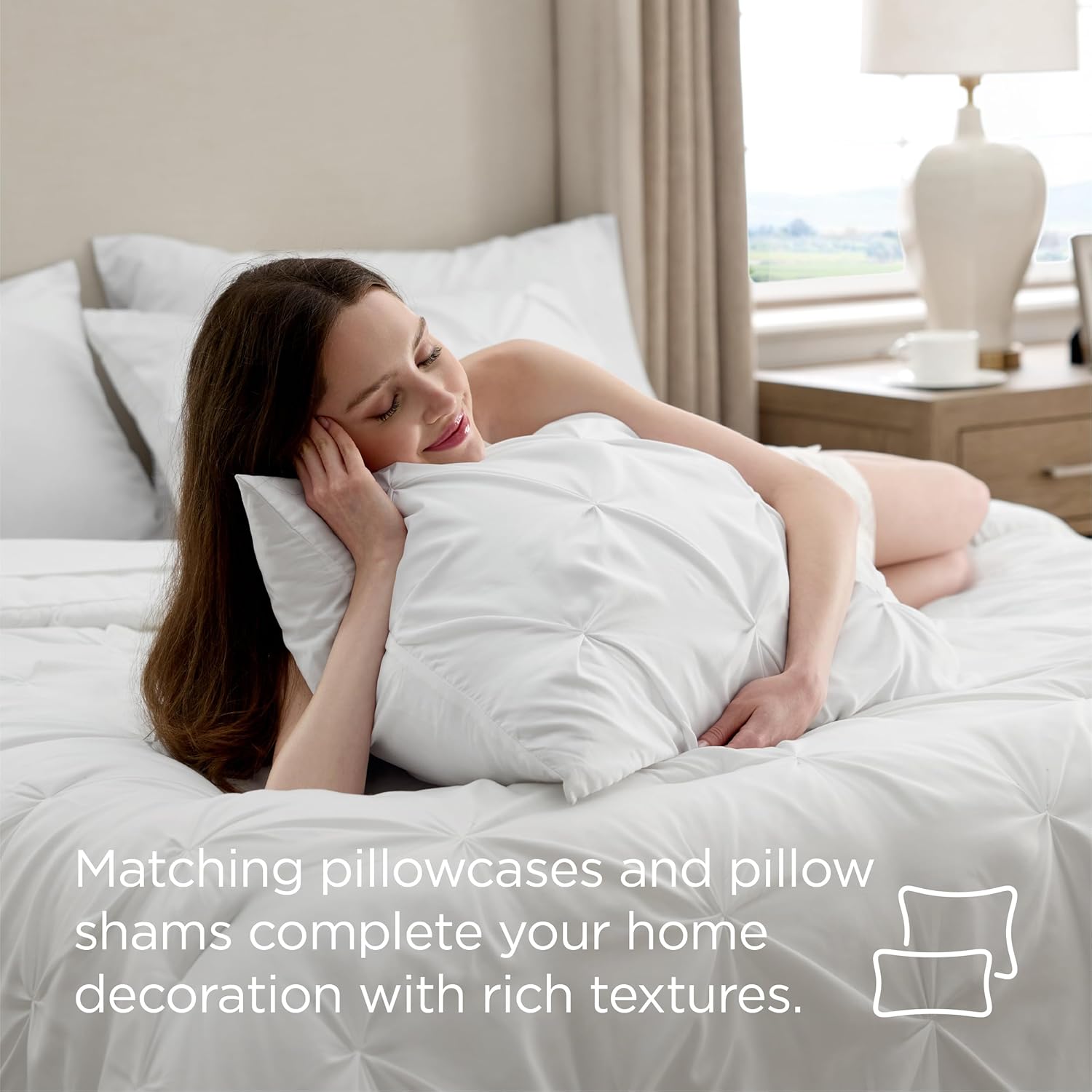 Bedsure Queen Comforter Set White - Bed in a Bag Queen Size 7 Pieces, GentleSoft™ Pintuck Bed Set Gift for Family, Pinch Pleat White Comforter with Sheets, Pillowcases & Shams - Image 7