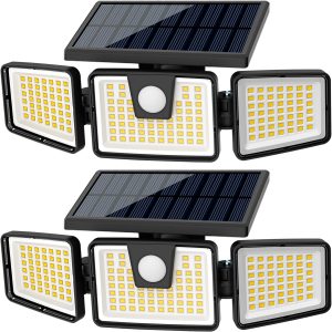 AmeriTop Solar Lights Outdoor, 2 Pack LED High Brightness Cordless Solar Motion Sensor Lights; 3 Adjustable Heads, 270° Wide Angle Illumination, IP65 Waterproof, Security LED Wall Light(Daylight)