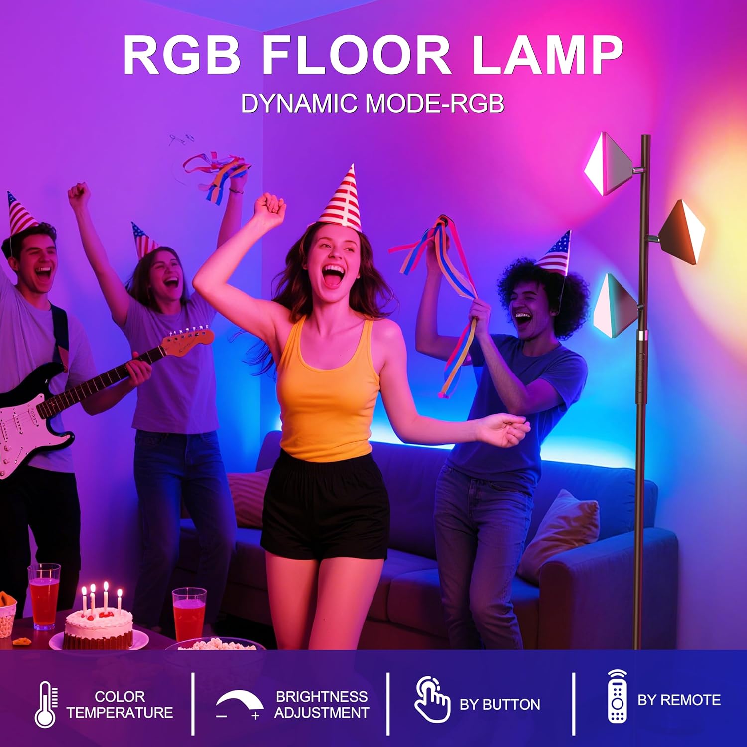 RGB Tree Floor Lamp for Living Room, Stepless Dimmable Tall Standing Lamp with Remote, Touch Control and 3 Rotatable Light, Bright LED Lights for Bedroom with 4 Color-Changing, Oil Rubbed Bronze - Image 2
