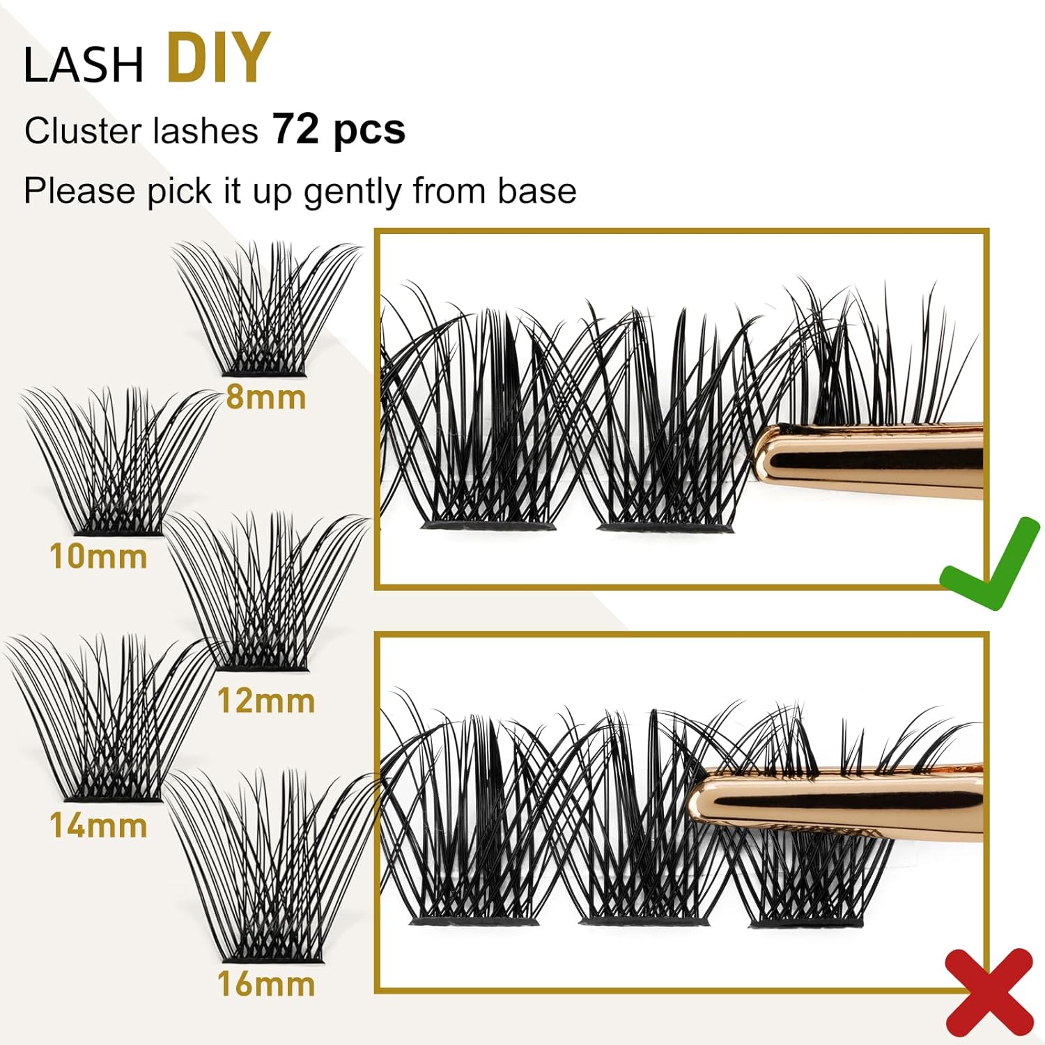 B&Q Lash Clusters Wispy B02, Eyelash Clusters 72PCS Cluster Eyelash Extensions, D Curl Lash Cluster 8-16mm Natural Individual Lashes Volume False Eyelashes Clusters with Soft Band(B02-D-8-16MIX) - Image 4