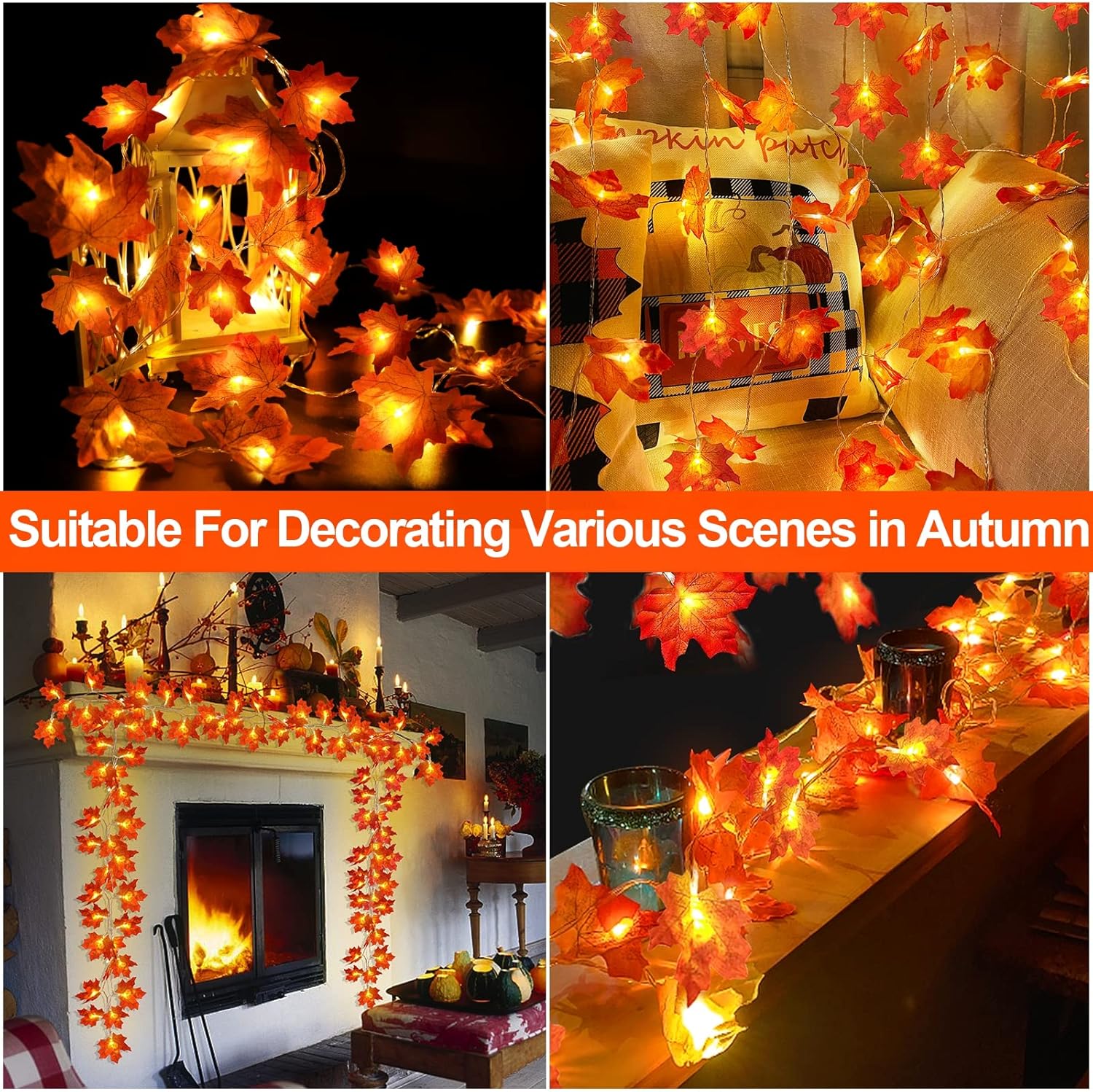 TURNMEON 2 Pack Thanksgiving Decorations Enlarged Maples Leafed Lights Total 20Ft 40LED Fall Decorations for Home, Battery Operated Autumn Garland Waterproof Indoor Outdoor Holiday Thanksgiving Decor - Image 6
